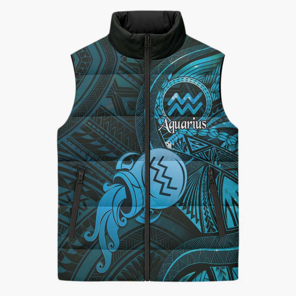 Personalised Polynesia Zodiac Aquarius Sleeveless Puffer Jacket Galaxy Polynesian Pattern Chest Tattoo Style