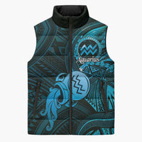 Personalised Polynesia Zodiac Aquarius Sleeveless Puffer Jacket Galaxy Polynesian Pattern Chest Tattoo Style