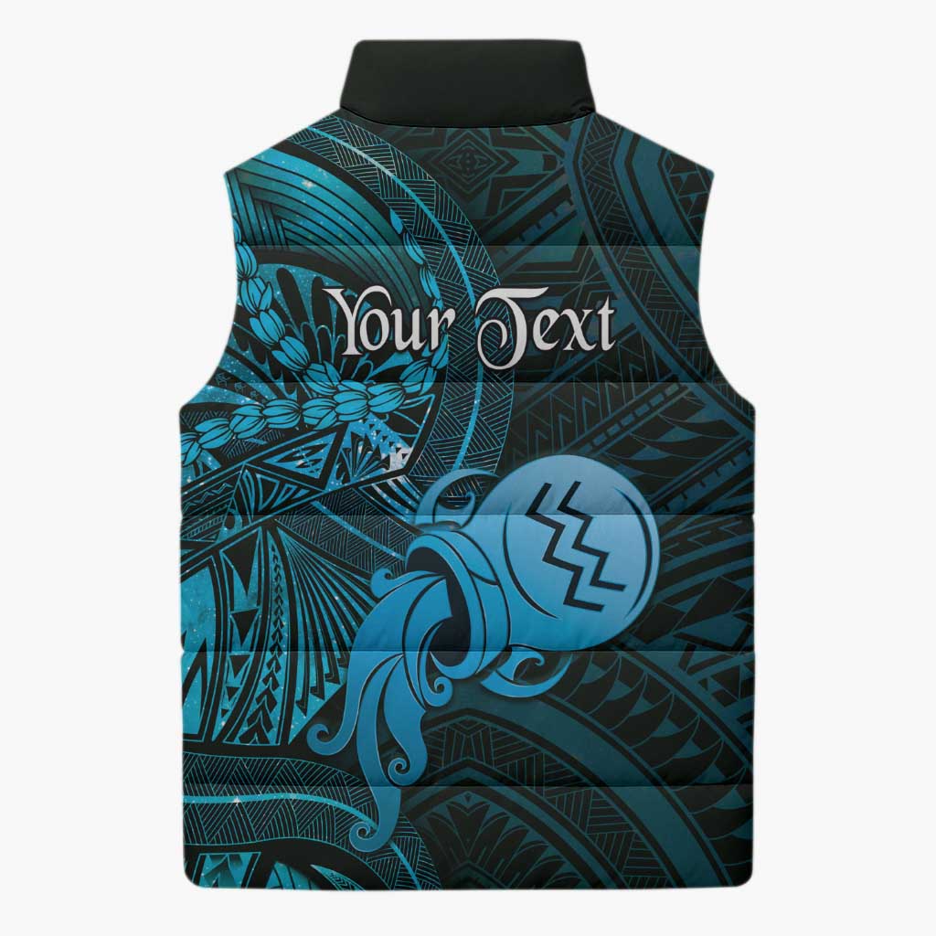 Personalised Polynesia Zodiac Aquarius Sleeveless Puffer Jacket Galaxy Polynesian Pattern Chest Tattoo Style