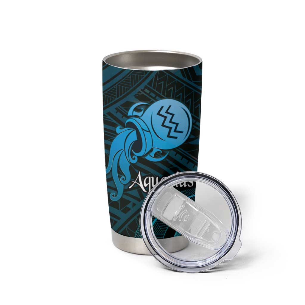 Personalised Polynesia Zodiac Aquarius Tumbler Cup Galaxy Polynesian Pattern Chest Tattoo Style