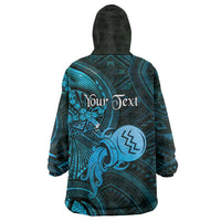 Personalised Polynesia Zodiac Aquarius Wearable Blanket Hoodie Galaxy Polynesian Pattern Chest Tattoo Style