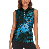 Personalised Polynesia Zodiac Aquarius Women Sleeveless Polo Shirt Galaxy Polynesian Pattern Chest Tattoo Style