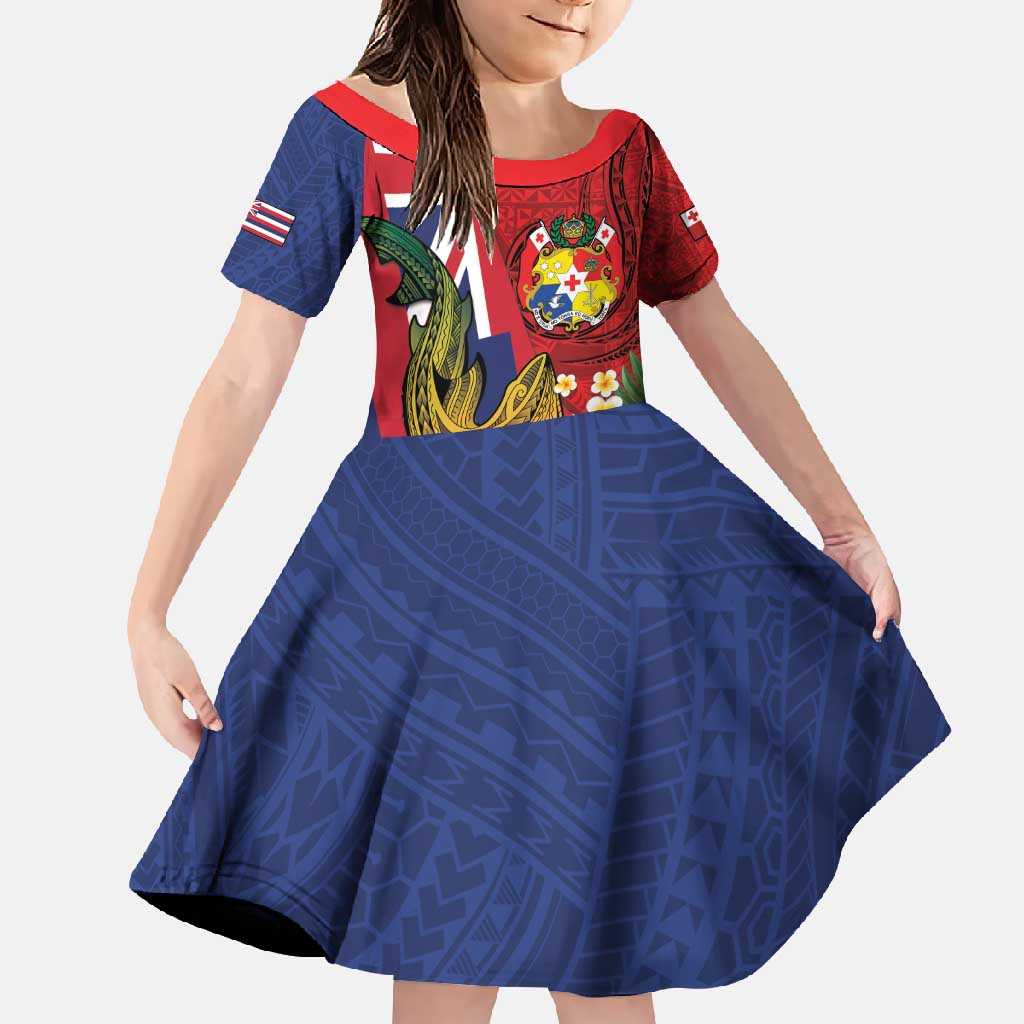 Hawaii And Tonga Family Matching Mermaid Dress and Hawaiian Shirt Shark Tattoo With Tongan Coat Of Arms