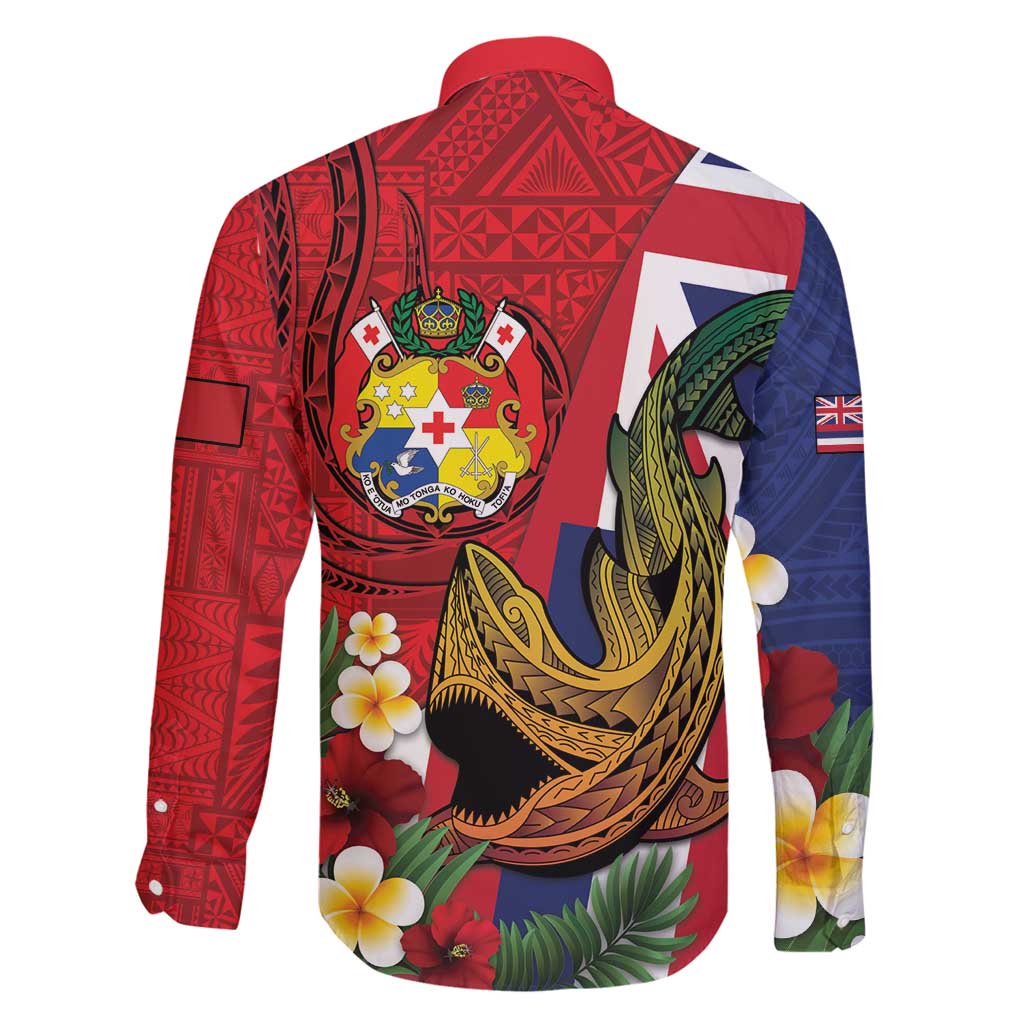 Hawaii And Tonga Family Matching Mermaid Dress and Hawaiian Shirt Shark Tattoo With Tongan Coat Of Arms