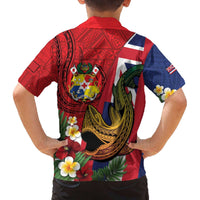 Hawaii And Tonga Family Matching Off The Shoulder Long Sleeve Dress and Hawaiian Shirt Shark Tattoo With Tongan Coat Of Arms