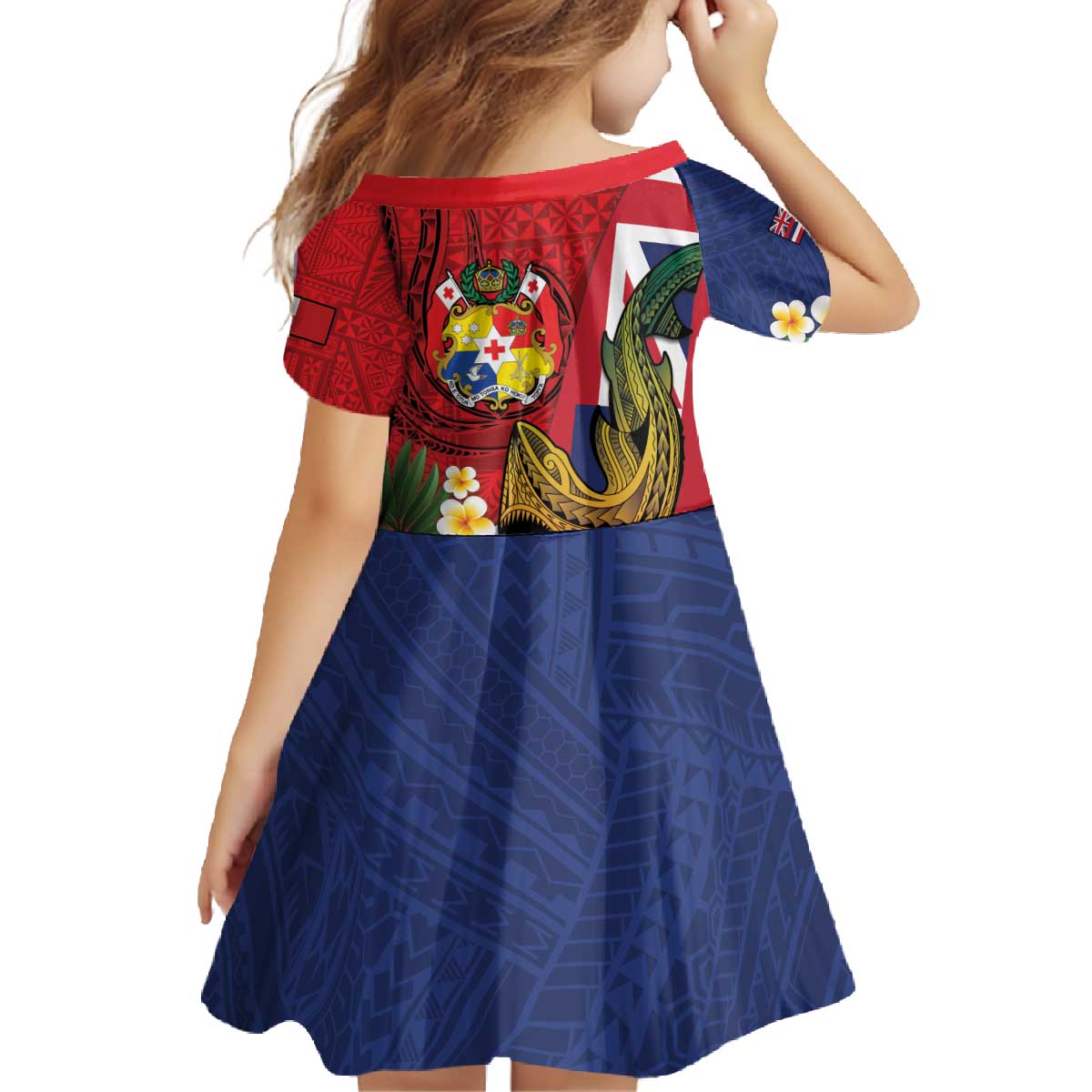 Hawaii And Tonga Family Matching Off The Shoulder Long Sleeve Dress and Hawaiian Shirt Shark Tattoo With Tongan Coat Of Arms