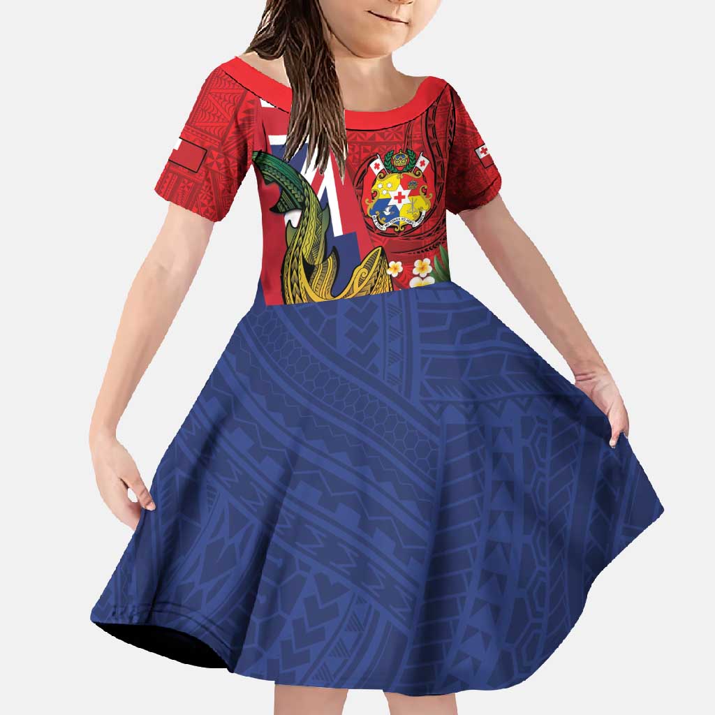 Hawaii And Tonga Family Matching Off Shoulder Maxi Dress and Hawaiian Shirt Shark Tattoo With Tongan Coat Of Arms