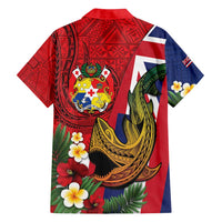 Hawaii And Tonga Family Matching Puletasi and Hawaiian Shirt Shark Tattoo With Tongan Coat Of Arms LT14 - Polynesian Pride