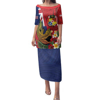 Hawaii And Tonga Family Matching Puletasi and Hawaiian Shirt Shark Tattoo With Tongan Coat Of Arms LT14 Mom's Dress Red - Polynesian Pride