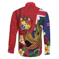 Hawaii And Tonga Family Matching Short Sleeve Bodycon Dress and Hawaiian Shirt Shark Tattoo With Tongan Coat Of Arms