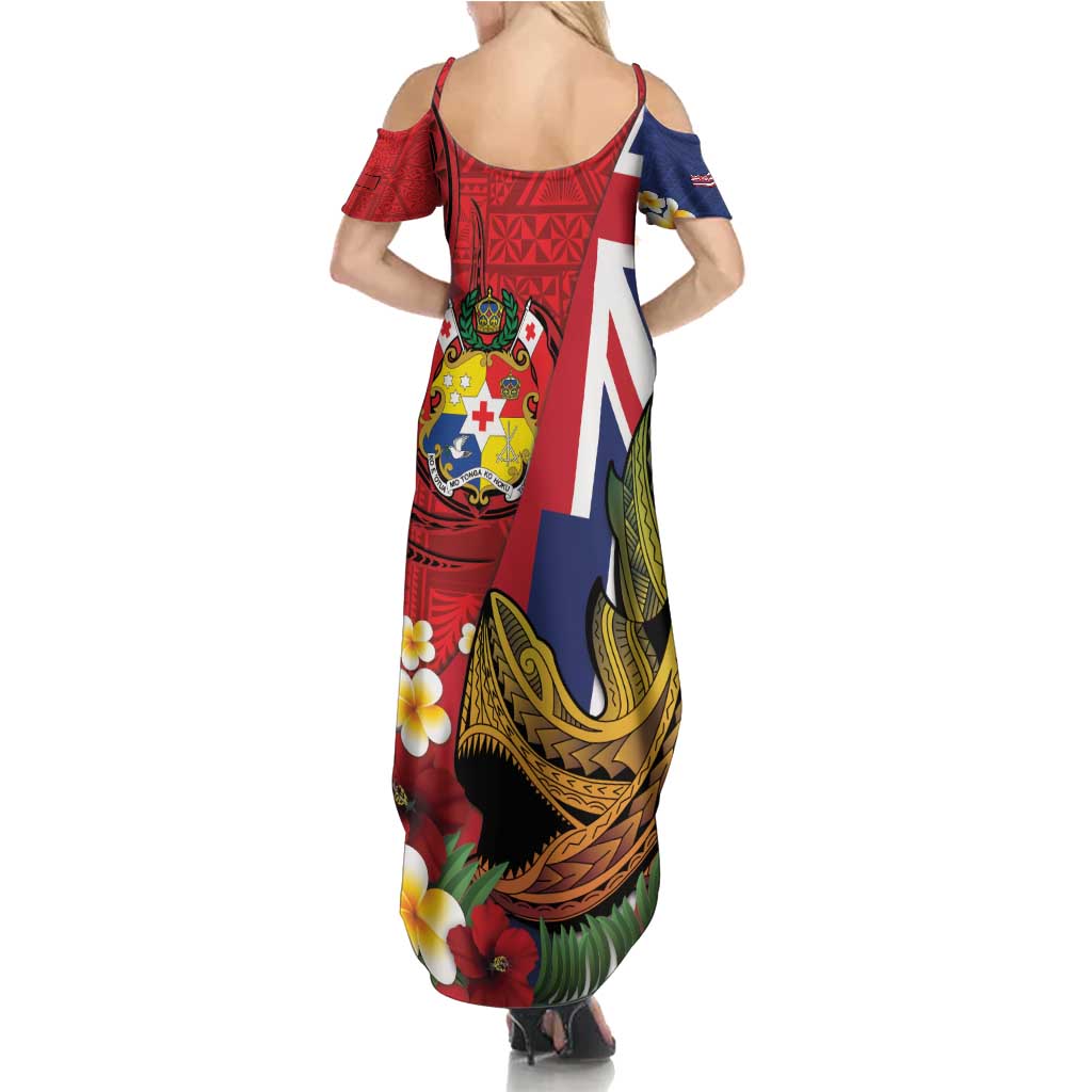Hawaii And Tonga Family Matching Summer Maxi Dress and Hawaiian Shirt Shark Tattoo With Tongan Coat Of Arms
