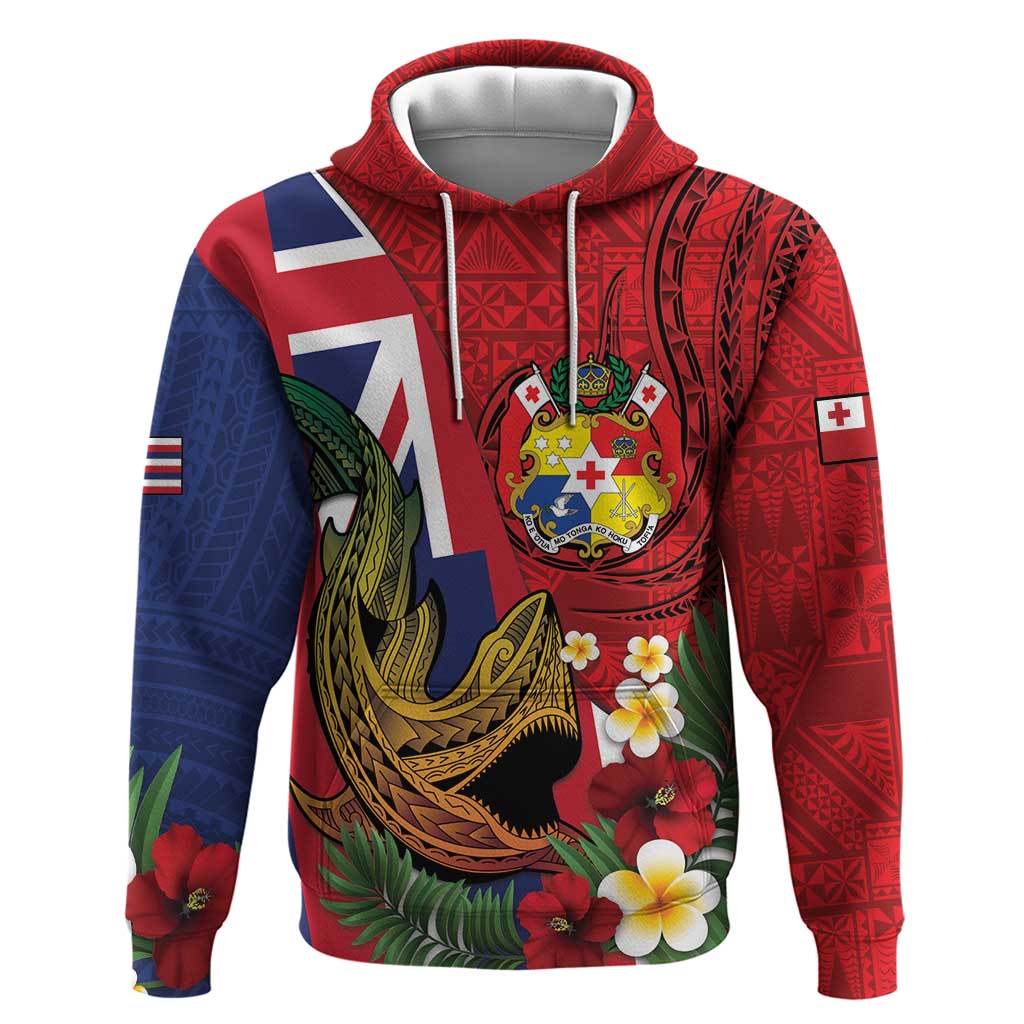 Hawaii And Tonga Hoodie Shark Tattoo With Tongan Coat Of Arms