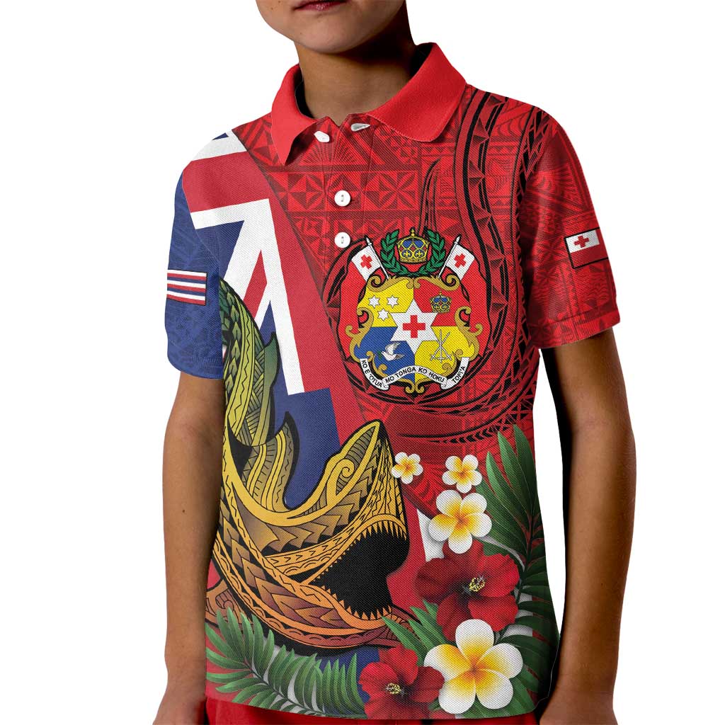 Hawaii And Tonga Kid Polo Shirt Shark Tattoo With Tongan Coat Of Arms