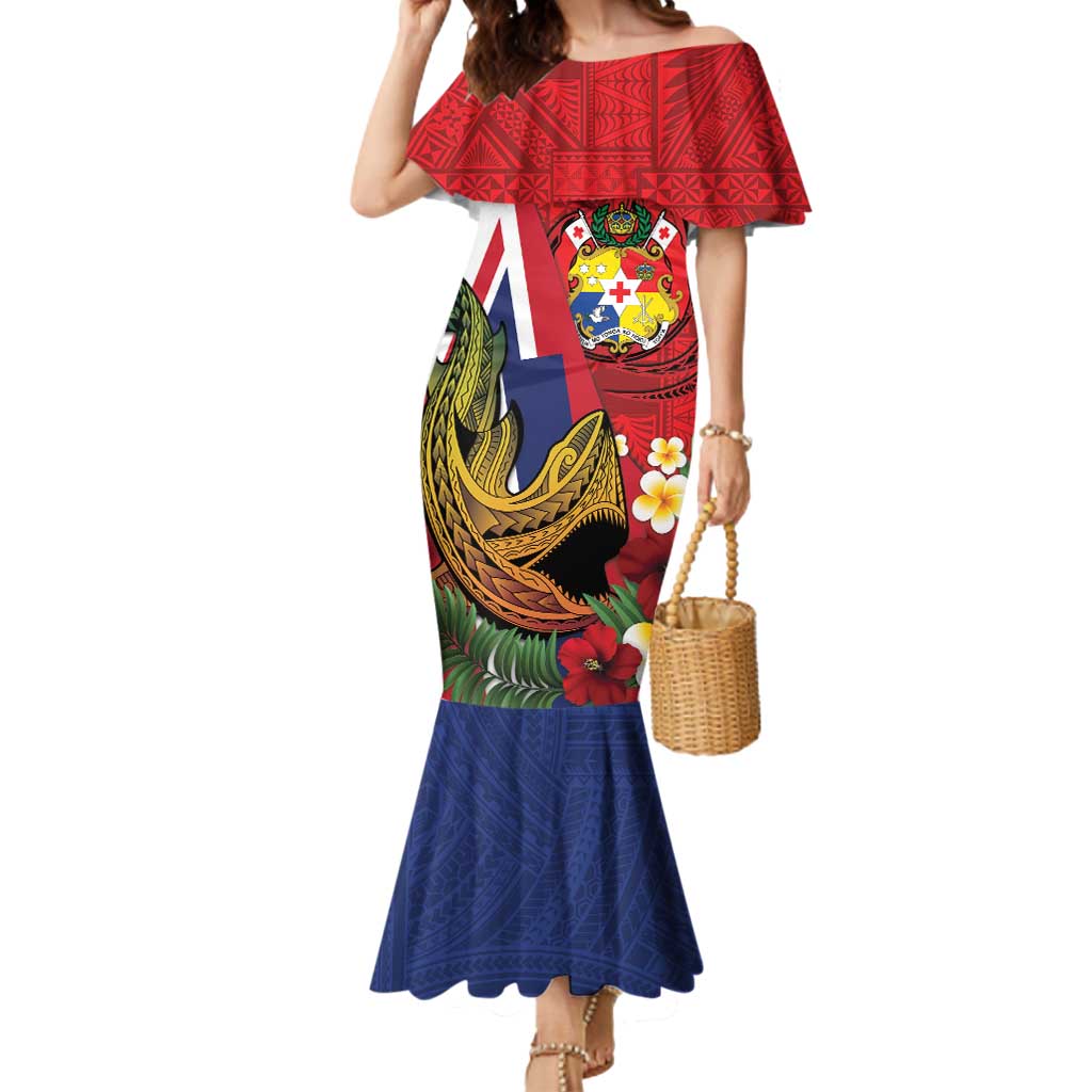 Hawaii And Tonga Mermaid Dress Shark Tattoo With Tongan Coat Of Arms