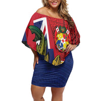 Hawaii And Tonga Off Shoulder Short Dress Shark Tattoo With Tongan Coat Of Arms