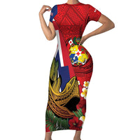 Hawaii And Tonga Short Sleeve Bodycon Dress Shark Tattoo With Tongan Coat Of Arms