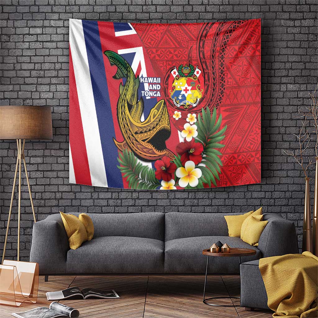 Hawaii And Tonga Tapestry Shark Tattoo With Tongan Coat Of Arms