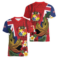 Hawaii And Tonga Women V-Neck T-Shirt Shark Tattoo With Tongan Coat Of Arms LT14 - Polynesian Pride
