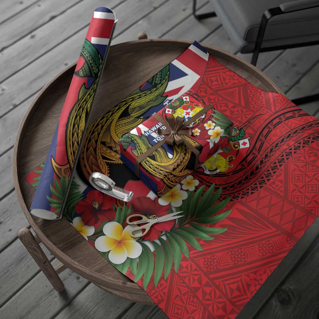 Hawaii And Tonga Wrapping Paper Shark Tattoo With Tongan Coat Of Arms - Polynesian Pride