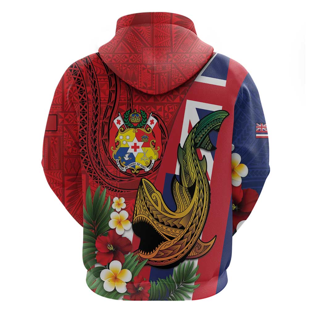 Hawaii And Tonga Zip Hoodie Shark Tattoo With Tongan Coat Of Arms