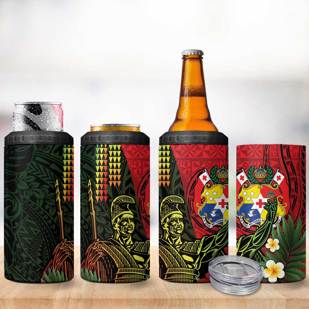 Hawaii And Tonga 4 in 1 Can Cooler Tumbler King Kamehameha Tribal Ngatu Pattern
