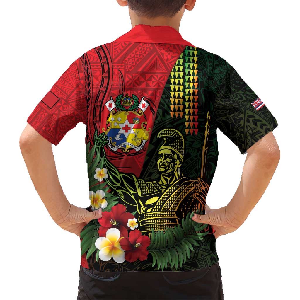 Hawaii And Tonga Family Matching Long Sleeve Bodycon Dress and Hawaiian Shirt King Kamehameha Tribal Ngatu Pattern LT14 - Polynesian Pride