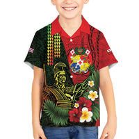 Hawaii And Tonga Family Matching Long Sleeve Bodycon Dress and Hawaiian Shirt King Kamehameha Tribal Ngatu Pattern LT14 Son's Shirt Red - Polynesian Pride