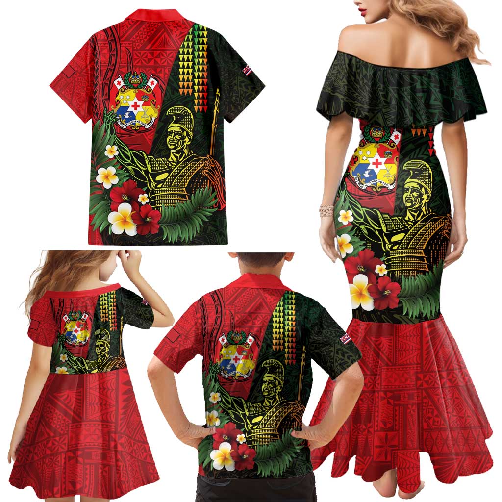 Hawaii And Tonga Family Matching Mermaid Dress and Hawaiian Shirt King Kamehameha Tribal Ngatu Pattern LT14 - Polynesian Pride
