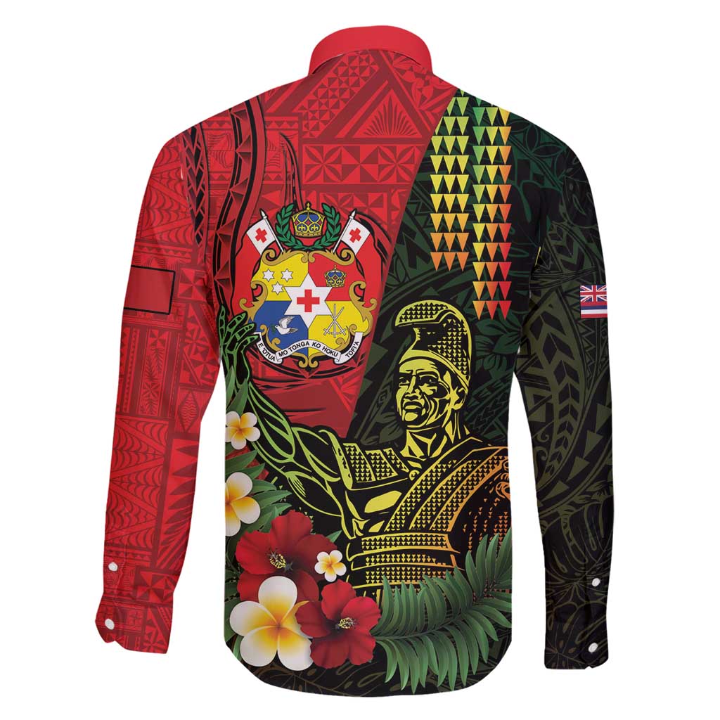 Hawaii And Tonga Family Matching Off Shoulder Maxi Dress and Hawaiian Shirt King Kamehameha Tribal Ngatu Pattern