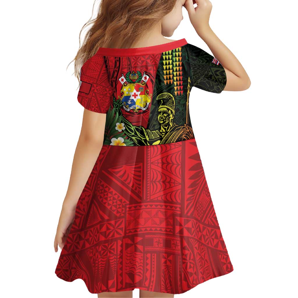 Hawaii And Tonga Family Matching Off Shoulder Short Dress and Hawaiian Shirt King Kamehameha Tribal Ngatu Pattern