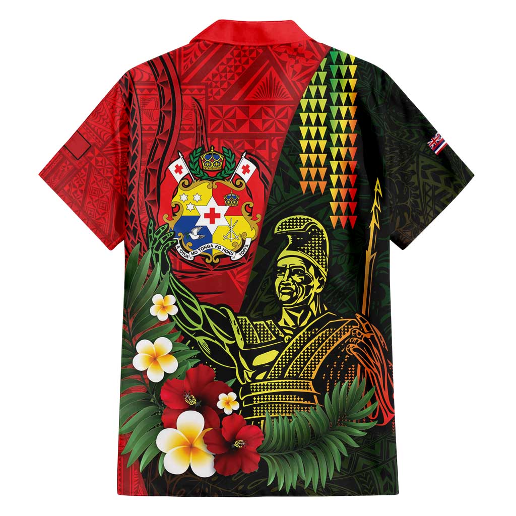Hawaii And Tonga Family Matching Off Shoulder Short Dress and Hawaiian Shirt King Kamehameha Tribal Ngatu Pattern