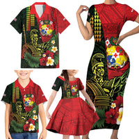 Hawaii And Tonga Family Matching Short Sleeve Bodycon Dress and Hawaiian Shirt King Kamehameha Tribal Ngatu Pattern LT14 - Polynesian Pride