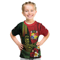 Hawaii And Tonga Kid T Shirt King Kamehameha Tribal Ngatu Pattern