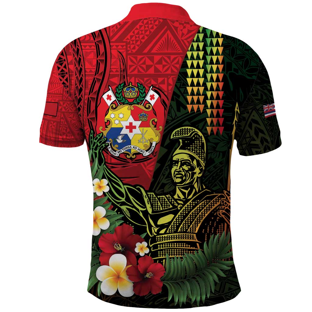 Hawaii And Tonga Polo Shirt King Kamehameha Tribal Ngatu Pattern