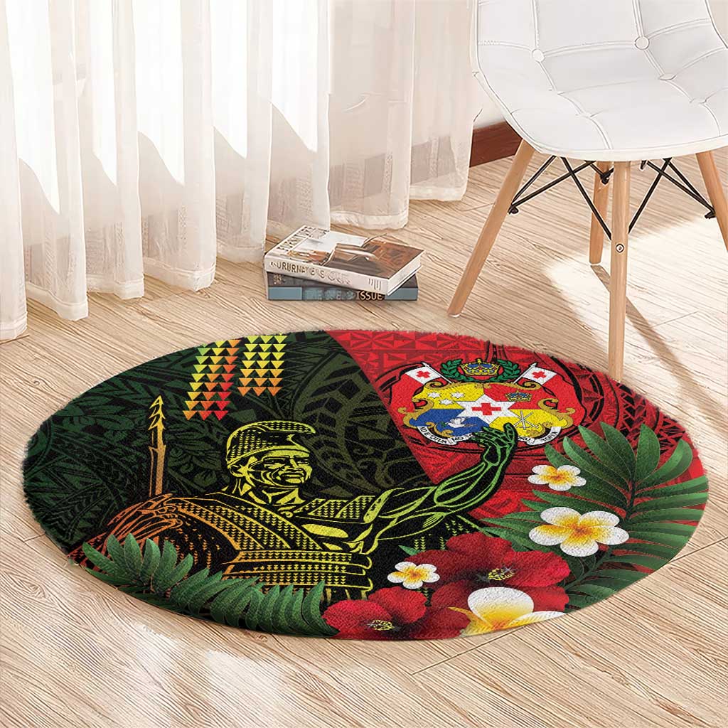Hawaii And Tonga Round Carpet King Kamehameha Tribal Ngatu Pattern