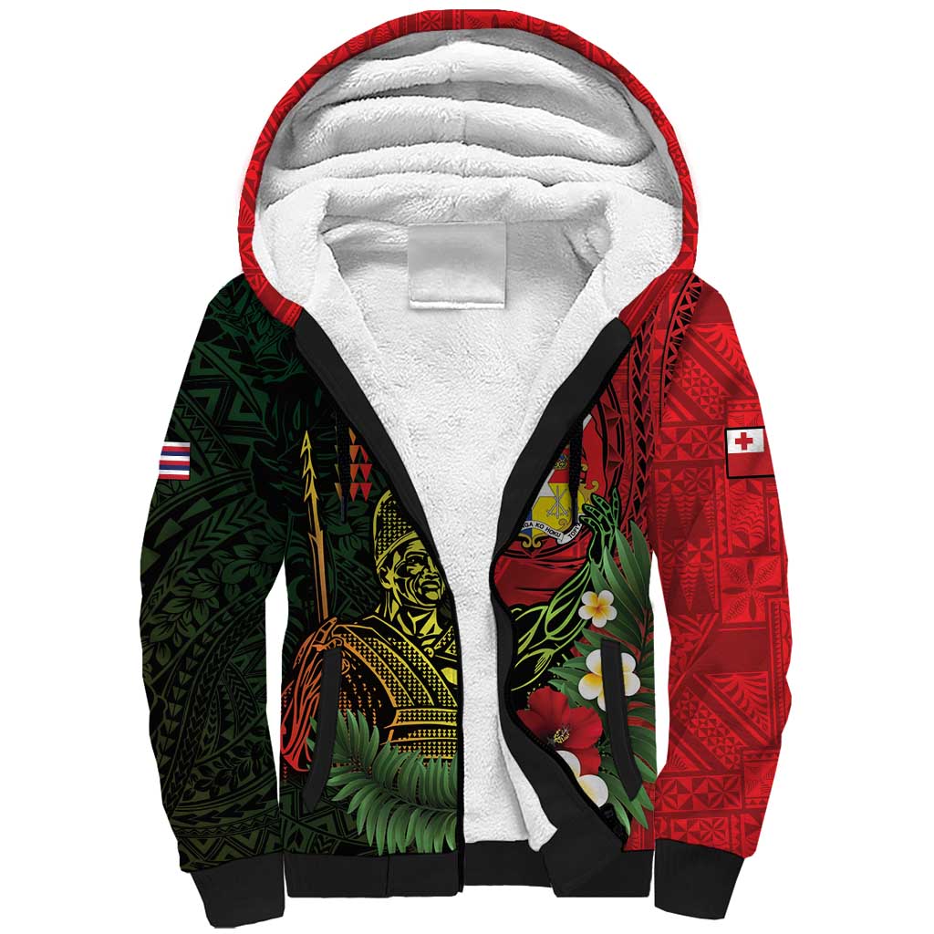 Hawaii And Tonga Sherpa Hoodie King Kamehameha Tribal Ngatu Pattern
