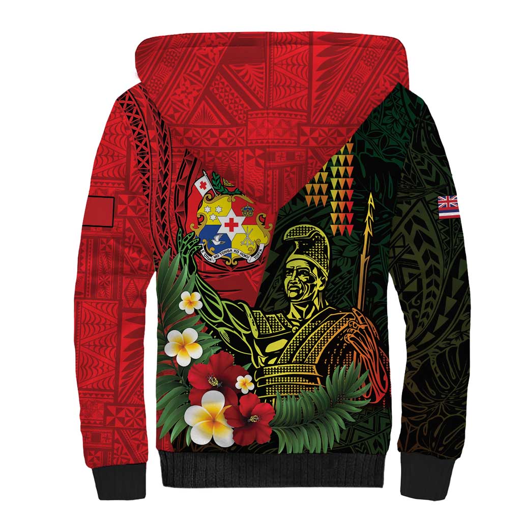 Hawaii And Tonga Sherpa Hoodie King Kamehameha Tribal Ngatu Pattern