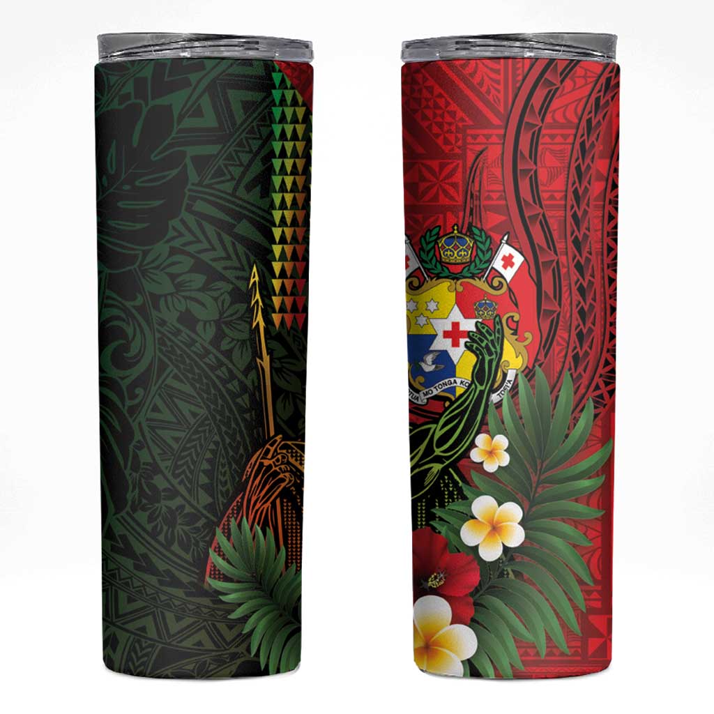 Hawaii And Tonga Skinny Tumbler King Kamehameha Tribal Ngatu Pattern