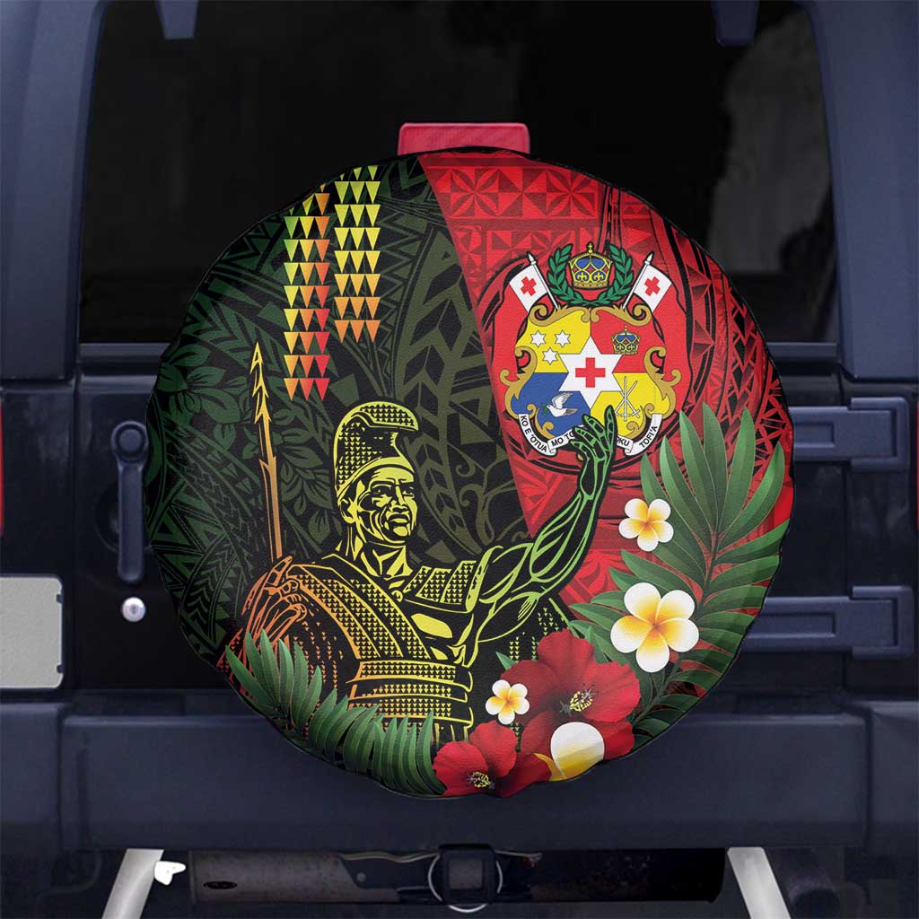 Hawaii And Tonga Spare Tire Cover King Kamehameha Tribal Ngatu Pattern