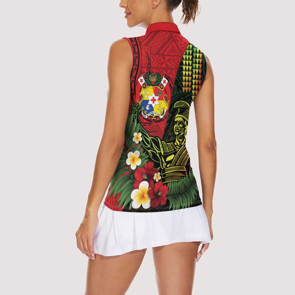Hawaii And Tonga Women Sleeveless Polo Shirt King Kamehameha Tribal Ngatu Pattern
