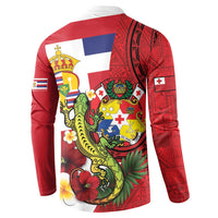 Hawaii And Tonga Button Sweatshirt King Kalakaua Tribal Gecko Tongan Ngatu LT14 - Polynesian Pride