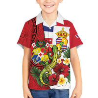 Hawaii And Tonga Family Matching Long Sleeve Bodycon Dress and Hawaiian Shirt King Kalakaua Tribal Gecko Tongan Ngatu LT14 Son's Shirt Red - Polynesian Pride
