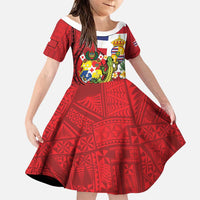 Hawaii And Tonga Family Matching Puletasi and Hawaiian Shirt King Kalakaua Tribal Gecko Tongan Ngatu LT14 Daughter's Dress Red - Polynesian Pride