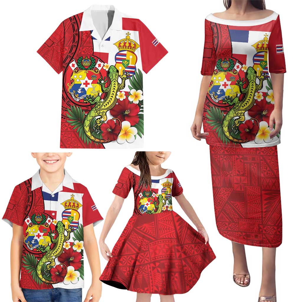 Hawaii And Tonga Family Matching Puletasi and Hawaiian Shirt King Kalakaua Tribal Gecko Tongan Ngatu LT14 - Polynesian Pride
