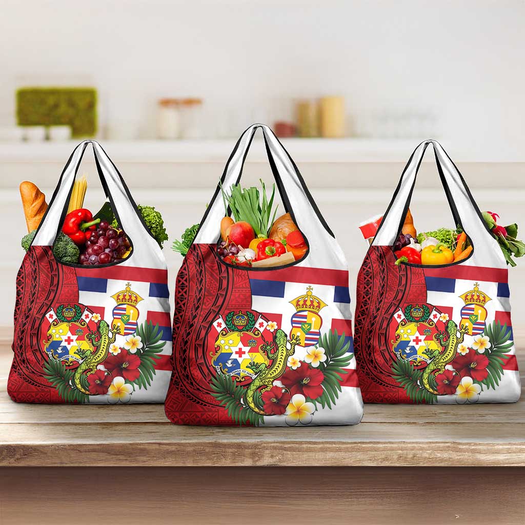 Hawaii And Tonga Grocery Bag King Kalakaua Tribal Gecko Tongan Ngatu