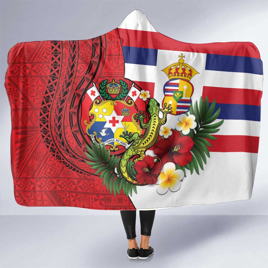 Hawaii And Tonga Hooded Blanket King Kalakaua Tribal Gecko Tongan Ngatu
