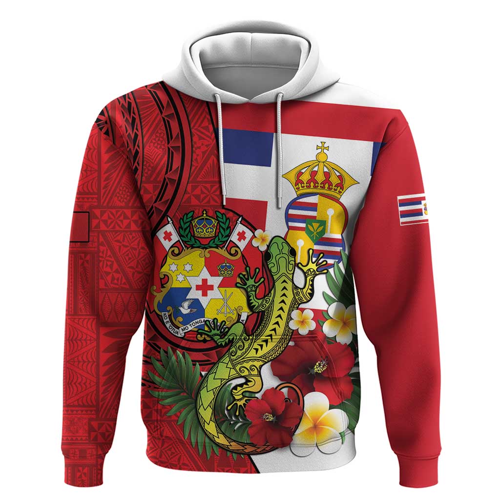 Hawaii And Tonga Hoodie King Kalakaua Tribal Gecko Tongan Ngatu