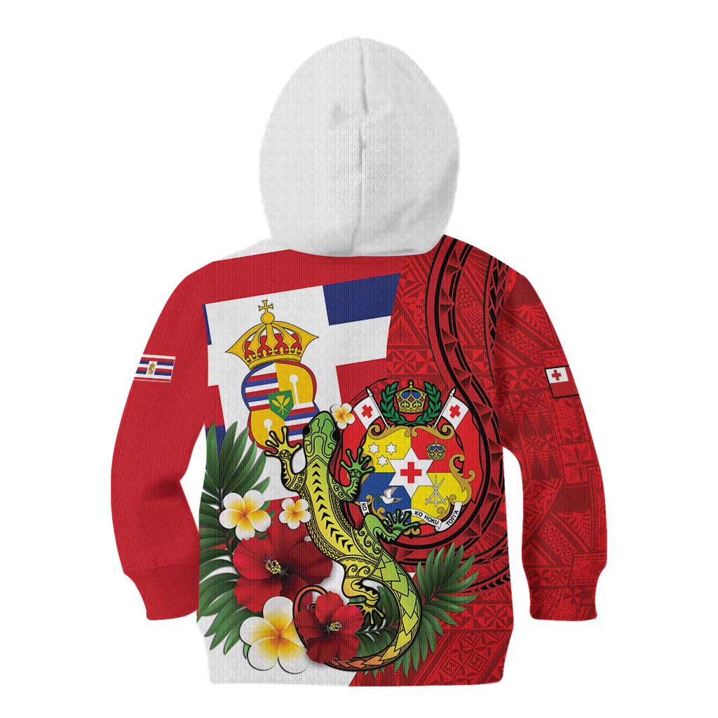 Hawaii And Tonga Kid Hoodie King Kalakaua Tribal Gecko Tongan Ngatu