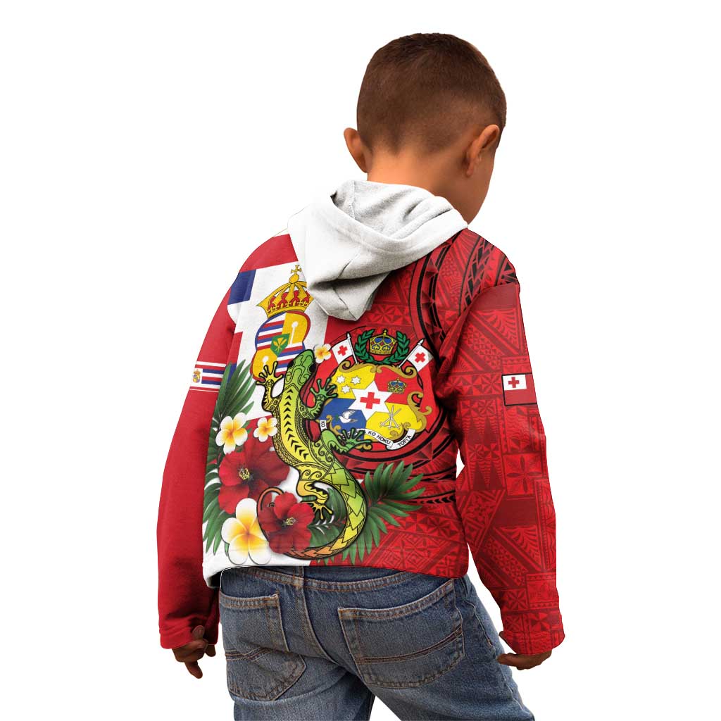 Hawaii And Tonga Kid Hoodie King Kalakaua Tribal Gecko Tongan Ngatu