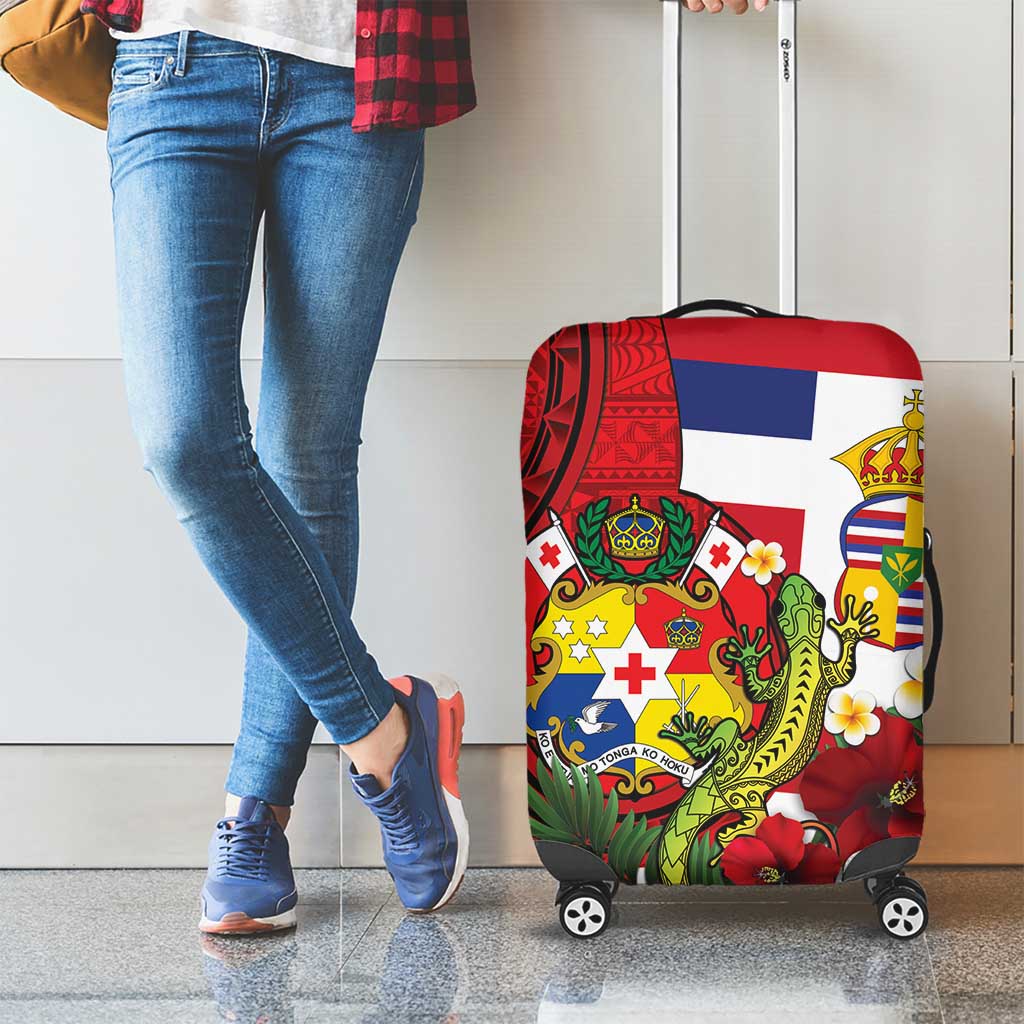 Hawaii And Tonga Luggage Cover King Kalakaua Tribal Gecko Tongan Ngatu